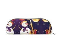 RLDOBOFE Snowman Plays Saxophone Pencil Pouch Leather,Small Pen Bags With Zipper For Pencils,Pens,Markers,Makeups,Change,Coins