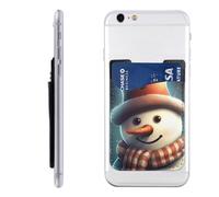 RLDOBOFE Snowman Wearing Hat Phone Wallet, Stick On Card Holder for Back of Phone Case - Leather Cell Phone Card Wallet Sleeve Adhesive Phone Pocket - Compatible with Most Cell Phones
