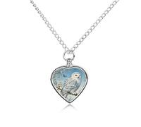 RLDOBOFE Snowy Owl Cornus Cremation Jewelry for Ashes Heart Urn Necklaces Personalized Memorial Necklace Dog Cat Keepsake Pendant Custom Small Locket Ash Holder for Women Men