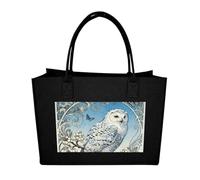 RLDOBOFE Snowy Owl Cornus Felt Tote Bag Reusable Kitchen Grocery Bag Versatile Large Capacity Commuter Handbags, Black, One Size