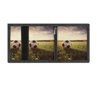 RLDOBOFE Soccer Ball on A Field Trifold Wallet Minimalist Mens Wallet with Key Hook 8 Card Slots Modern Stylish Polyester Security Wallets Fashion Slim Credit Card Holder Id Window