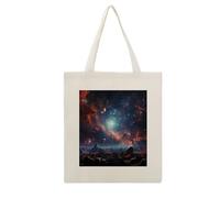 RLDOBOFE Space with Cluster Print Canvas Tote Bag Reusable Grocery Bag Lightweight Shopping Cloth Bags with Long Handles Aesthetic Cute Shoulder Bags for Women Lady Casual Vacation