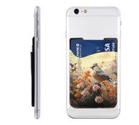RLDOBOFE Sparrow Birds Sing Phone Wallet, Stick On Card Holder for Back of Phone Case - Leather Cell Phone Card Wallet Sleeve Adhesive Phone Pocket - Compatible with Most Cell Phones