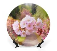 RLDOBOFE Spring Blossom Flower Decorative Plate Ceramic Display Plate with Stand Salad Plates Colorful Porcelain Dinner Dishes Dessert Appetizer Dishes for Kitchen Party Table Decor 8inch