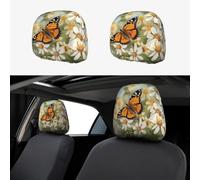 RLDOBOFE Spring Butterfly Flowers Car Headrest Cover 2 PCS, Funny Auto Front Seat Head Rest Protector, Universal Car Headrest Protector Elastic, Personalized Seat Cover Headrest Trim for Most Cars