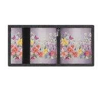 RLDOBOFE Spring Flowers Trifold Wallet Minimalist Mens Wallet with Key Hook 8 Card Slots Modern Stylish Polyester Security Wallets Fashion Slim Credit Card Holder Id Window