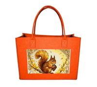 RLDOBOFE Squirrel Forsythia Branch Felt Tote Bag Reusable Foldable Grocery Bag Versatile Large Capacity Commuter Handbag, Fruit Orange, One Size
