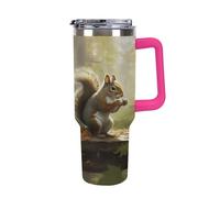 RLDOBOFE - Squirrel Tumbler 40 oz with Handle with Lid and Straw, Stainless Steel Insulated Tumbler Double Wall Large Capacity Car Cup Keep Cold and Hot for Tea Coffee Rose Red