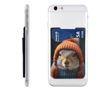 RLDOBOFE Squirrel Wearing Hat Phone Wallet, Stick On Card Holder for Back of Phone Case - Leather Cell Phone Card Wallet Sleeve Adhesive Phone Pocket - Compatible with Most Cell Phones