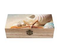 RLDOBOFE Starfish And Seashell Wooden Keepsake Box with Lids Wood Storage Box with A Hinged Lid Decorative Boxes Table Large Rectangular Organizer Container for Jewelry Photos Craft