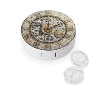 RLDOBOFE Steampunk Gears Clock Round Contact Lens Case, Portable Contact Lens Box with Mirror, Compact Holder Container for Daily Makeup Office Travel Outdoor