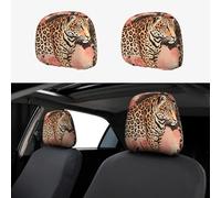 RLDOBOFE Striped Leopard Car Headrest Cover 2 PCS, Funny Auto Front Seat Head Rest Protector, Universal Car Headrest Protector Elastic, Personalized Seat Cover Headrest Trim for Most Cars