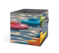 RLDOBOFE Sturdy Rubber Ducks Storage Cubes,Portable Bins with Double Handles,Folding Storage Bins for Organizing Books,Shelves, Closet,Craft Supplies 10.6 X 10.6 X 10.6 In