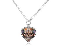 RLDOBOFE Sugar Skulls Cremation Jewelry for Ashes Heart Urn Necklaces Personalized Memorial Necklace Dog Cat Keepsake Pendant Custom Small Locket Ash Holder for Women Men