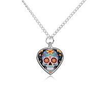 RLDOBOFE Sugar Skulls Pet Cremation Necklaces for Ashes Personalized Pet Ashes Jewelry Heart Shaped Urn Pendant Custom Memorial Funeral Keepsake for Loss Dogs Cats