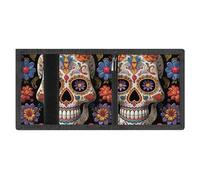 RLDOBOFE Sugar Skulls Trifold Wallet Minimalist Mens Wallet with Key Hook 8 Card Slots Modern Stylish Polyester Security Wallets Fashion Slim Credit Card Holder Id Window