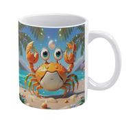 RLDOBOFE Summer Cartoon Crab Ceramic Coffee Mug, 11.2 Oz Tea Cup with Handle, Coffee Cup for Latte Hot Tea Cappuccino Mocha Cocoa