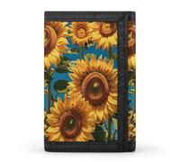 RLDOBOFE Sunflower Flower Trifold Wallet Minimalist Mens Wallet with Key Hook 8 Card Slots Modern Stylish Polyester Security Wallets Fashion Slim Credit Card Holder Id Window