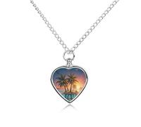 RLDOBOFE Sunrise Palm Tree Island Cremation Jewelry for Ashes Heart Urn Necklaces Personalized Memorial Necklace Dog Cat Keepsake Pendant Custom Small Locket Ash Holder for Women Men