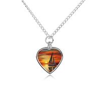 RLDOBOFE Sunrise Sailing Boat Cremation Jewelry for Ashes Heart Urn Necklaces Personalized Memorial Necklace Dog Cat Keepsake Pendant Custom Small Locket Ash Holder for Women Men