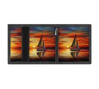 RLDOBOFE Sunrise Sailing Boat Trifold Wallet Minimalist Mens Wallet with Key Hook 8 Card Slots Modern Stylish Polyester Security Wallets Fashion Slim Credit Card Holder Id Window