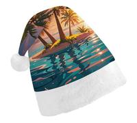 RLDOBOFE Sunrise Tropical Palm Tree Island Christmas Hat Classic Santa Claus Hat with Plush Trim for New Year Xmas Party Supply