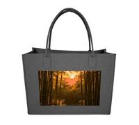 RLDOBOFE Sunset Bamboo Grove Felt Tote Bag Reusable Foldable Grocery Bag Versatile Large Capacity Commuter Handbag, Dark Gray, One Size