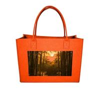 RLDOBOFE Sunset Bamboo Grove Felt Tote Bag Reusable Foldable Grocery Bag Versatile Large Capacity Commuter Handbag, Fruit Orange, One Size