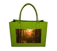 RLDOBOFE Sunset Bamboo Grove Felt Tote Bag Reusable Foldable Grocery Bag Versatile Large Capacity Commuter Handbag, Light Green, One Size