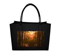 RLDOBOFE Sunset Bamboo Grove Felt Tote Bag Reusable Foldable Grocery Bag Versatile Large Capacity Commuter Handbag, Black, One Size