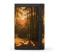 RLDOBOFE Sunset Bamboo Grove Trifold Wallet Minimalist Mens Wallet with Key Hook 8 Card Slots Modern Stylish Polyester Security Wallets Fashion Slim Credit Card Holder Id Window