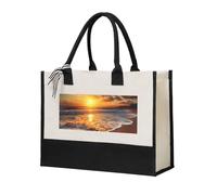 RLDOBOFE Sunset beach Canvas Tote Bags Personalized Beach Bag Reusable Grocery Shopping Bag Casual Handbag Top Handle Shoulder Satchel Bags Work Purses Birthday Gifts for Women