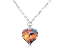 RLDOBOFE Sunset Dolphin Cremation Jewelry for Ashes Heart Urn Necklaces Personalized Memorial Necklace Dog Cat Keepsake Pendant Custom Small Locket Ash Holder for Women Men