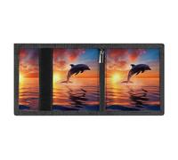 RLDOBOFE Sunset Dolphin Trifold Wallet Minimalist Mens Wallet with Key Hook 8 Card Slots Modern Stylish Polyester Security Wallets Fashion Slim Credit Card Holder Id Window