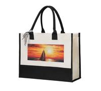 RLDOBOFE Sunset Sailboat Canvas Tote Bags Personalized Beach Bag Reusable Grocery Shopping Bag Casual Handbag Top Handle Shoulder Satchel Bags Work Purses Birthday Gifts for Women