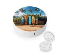 RLDOBOFE Surf's Up Surfboard Round Contact Lens Case, Portable Contact Lens Box with Mirror, Compact Holder Container for Daily Makeup Office Travel Outdoor