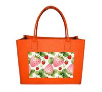 RLDOBOFE Sweet Strawberry Felt Tote Bag Reusable Foldable Grocery Bag Versatile Large Capacity Commuter Handbag, Fruit Orange, One Size