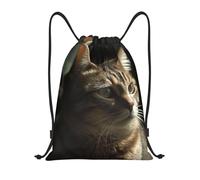 RLDOBOFE Tabby Cat Drawstring Backpack Sports Gym Sackpack Waterproof Swim Bag Men Women Draw String Bag Small