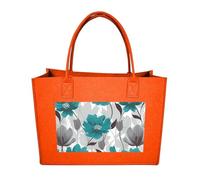 RLDOBOFE Teal Grey And White Floral Felt Tote Bag Reusable Kitchen Grocery Bag Versatile Large Capacity Commuter Handbags, Fruit Orange, One Size