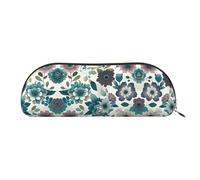 RLDOBOFE Teal Grey And White Floral Pencil Pouch Leather,Small Pen Bags With Zipper For Pencils,Pens,Markers,Makeups,Change,Coins