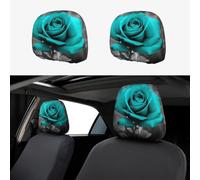 RLDOBOFE Teal Grey Rose Car Headrest Cover 2 PCS, Funny Auto Front Seat Head Rest Protector, Universal Car Headrest Protector Elastic, Personalized Seat Cover Headrest Trim for Most Cars