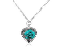 RLDOBOFE Teal Grey Rose Cremation Jewelry for Ashes Heart Urn Necklaces Personalized Memorial Necklace Dog Cat Keepsake Pendant Custom Small Locket Ash Holder for Women Men