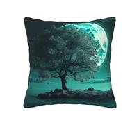 RLDOBOFE Teal Tree in Moonlight Printed Pillow Covers Soft Throw Pillow Covers Cushion Pillow Covers Square Pillowcases Decorative Cushion Case for Sofa Couch