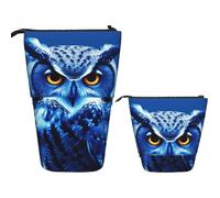 RLDOBOFE Telescopic Pencil Case Standing Pencil bag Blue eyed snow leopard Stationery Case Telescopic Pen Holder Pop up Pencil Holder for Office work Holiday gift 7 Ã- 5.7 in, Blue Owl, One Size