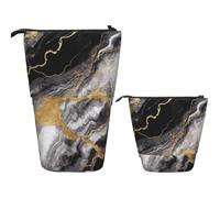 RLDOBOFE Telescopic Pencil Case Standing Pencil bag Blue eyed snow leopard Stationery Case Telescopic Pen Holder Pop up Pencil Holder for Office work Holiday gift 7 Ã- 5.7 in, Black White Gold Foil