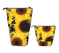 RLDOBOFE Telescopic Pencil Case Standing Pencil bag Blue Flower Floral Pattern Roses1 Stationery Case Telescopic Pen Holder Pop up Pencil Holder for Office work Holiday gift 7 Ã- 5.7 in, Sunflower