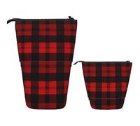RLDOBOFE Telescopic Pencil Case Standing Pencil bag Purple Starry Sky1 Stationery Case Telescopic Pen Holder Pop up Pencil Holder for Office work Holiday gift 7 Ã- 5.7 in, Plaid Red and Black, One