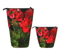 RLDOBOFE Telescopic Pencil Case Standing Pencil bag Rooster and Chicken Print Stationery Case Telescopic Pen Holder Pop up Pencil Holder for Office work Holiday gift 7 Ã- 5.7 in, Red Geraniums1, One