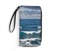RLDOBOFE The Deep Blue Sea PU Leather Wallet with Rope, Zip Multi-Layer Pocket Card Holder, Small Purse for Men And Women