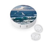 RLDOBOFE The Deep Blue Sea Round Contact Lens Case, Portable Contact Lens Box with Mirror, Compact Holder Container for Daily Makeup Office Travel Outdoor
